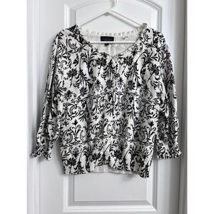 Investments Petites Sweater‎ Blouse  3\4 Sleeve Black White Size PXL